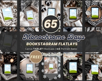 Dark Christmas Bookstagram Flatlays: Bookish Tablet Mockups iPad Kindle Black and White Ebook Template for Authors and Readers