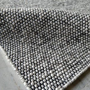Hand-woven Loop Weave Rug, Grey White Wool Carpet, Contemporary Minimalist Rug, Living Room Bedroom Area Rug.