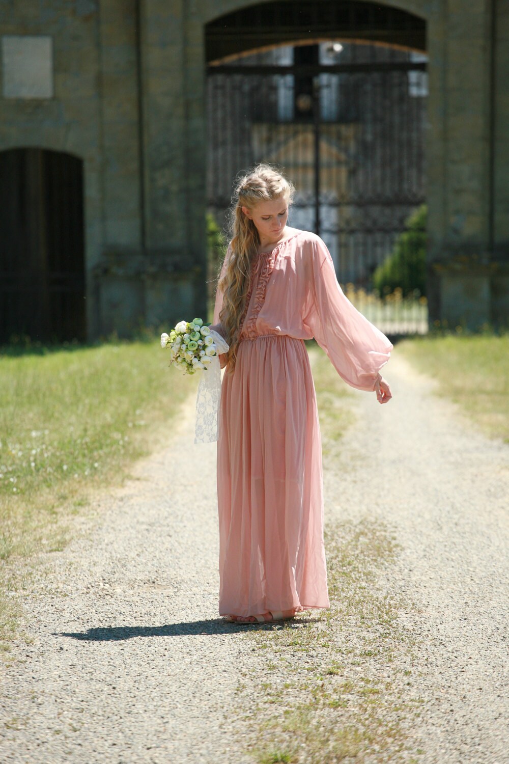 blush chiffon maxi dress