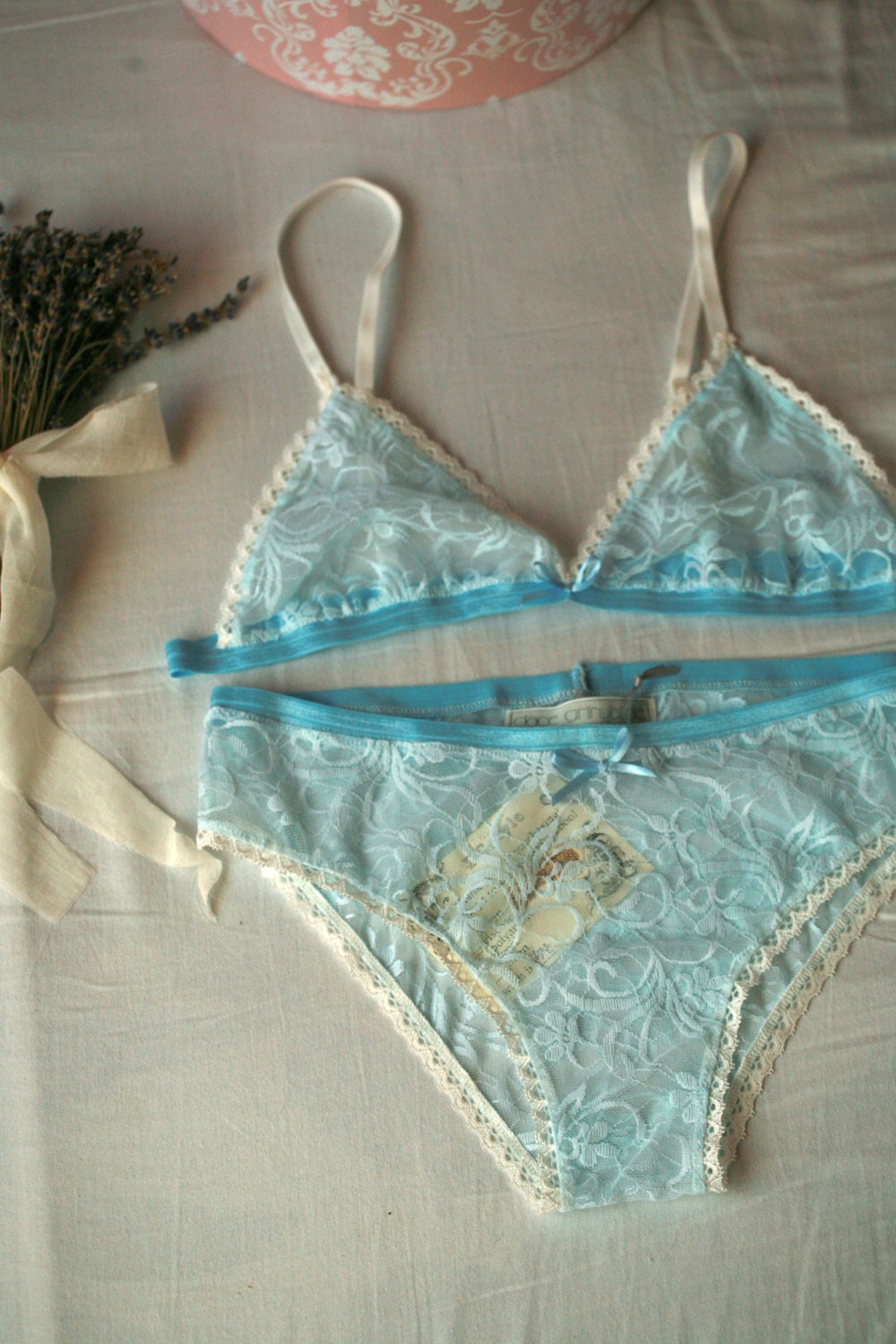 Le lys bleu Baby blue lace basic lingerie set dainty | Etsy