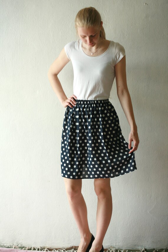 Items similar to Dark blue, navy polka dot knee high mini skirt on Etsy