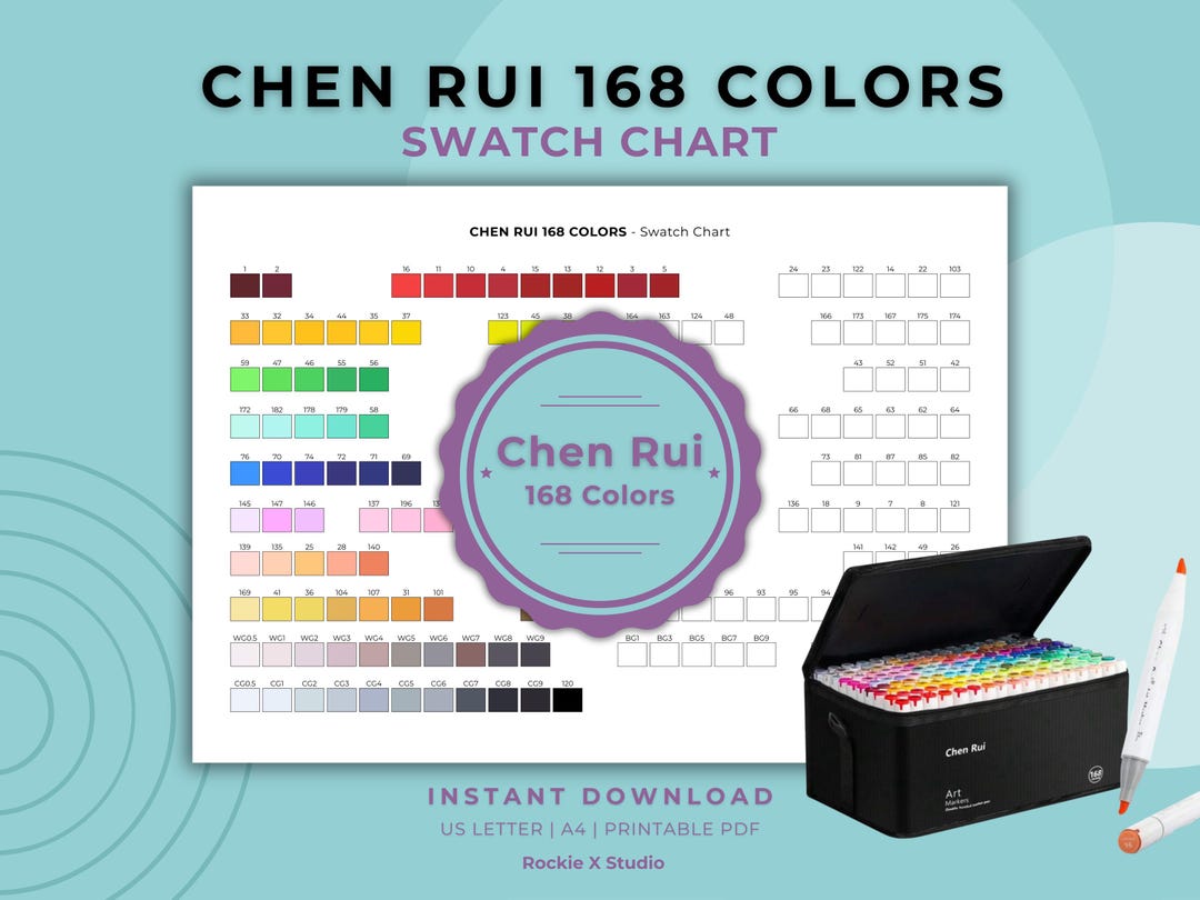 Chen Rui 168 Colors Swatch Chart | Printable Color Chart | Digital ...