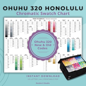 Ohuhu 320 Honolulu Swatch Chart: New/Old Codes | Printable Marker Sheet (Digital Download)