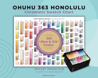 Ohuhu Honolulu 363 Marker Swatch Chart | New And Old Codes | Printable PDF | Digital Download
