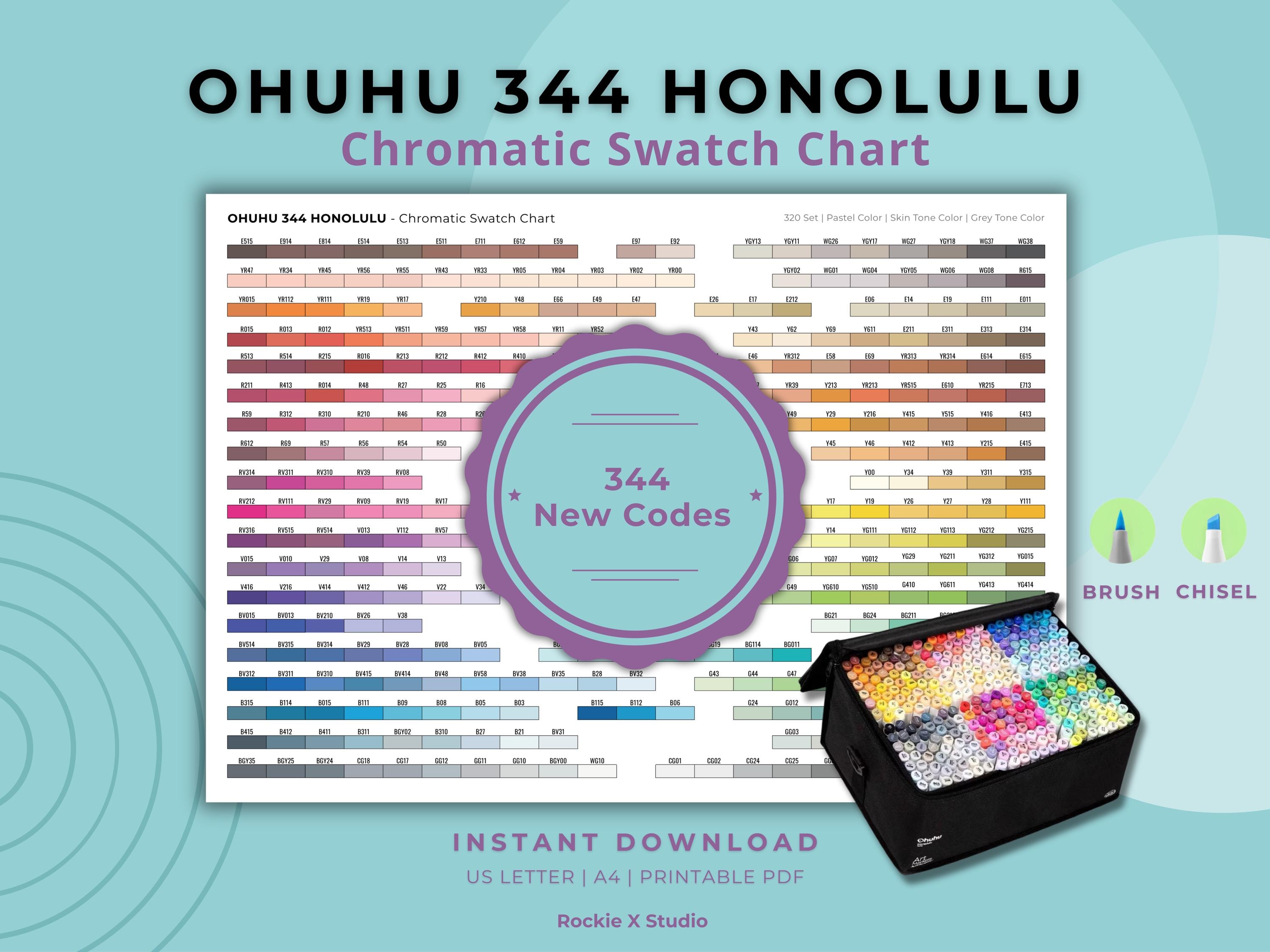 Ohuhu Honolulu 344 Chromatic Swatch Chart Printable PDF | Marker Color ...