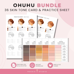 Ohuhu 36 Skin Tone Swatch Card & Practice Sheet | New And Old Code (Digital Download)