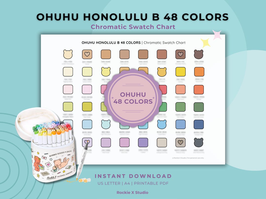 Ohuhu 48 Honolulu B Color Swatch Chart | Digital Download | Printable ...