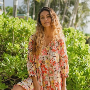 ELLA Boho Maxi Dress Rosa Sommerkleid mit Ärmel Long Summer Dress Blumen Kaftan Kleid Sommerkleid, Mutterschaftskleid Urlaub Urlaubskleidung