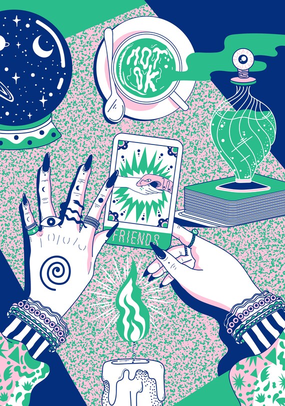 Tarot Cards Print A3 Original Illustration Poster Digital Print Fortune Teller Print Wall Art Room Decor Home Decor