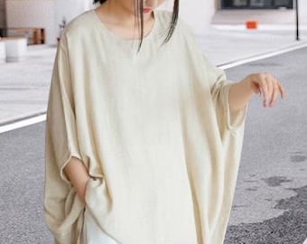 Women's Linen Top long sleeve handmade custom blouse vintage tops loose fitting top Custom Plus size Custom Clothing for Women F335
