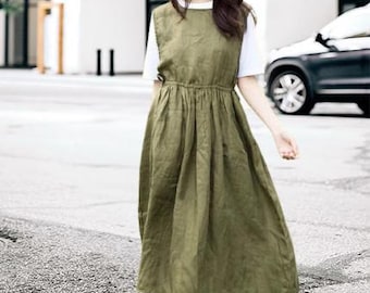 Linen Dress Linen Loose Fit Dress  Casual Soft Dresstank dress Slim Fit Dress Custom made dress Comfortable Summer Dress F285