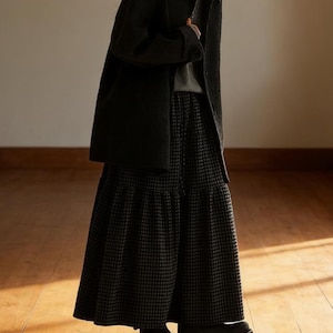 Thicker Gingham Skirt Cotton Elastic Waist Skirt A Line Casual Loose Skirt Autumn and Winter Checkered Skirts Cake Skirt D01