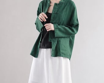Women's Cotton Linen Jacket: Vintage Style, Loose Fit, Handmade Top F488