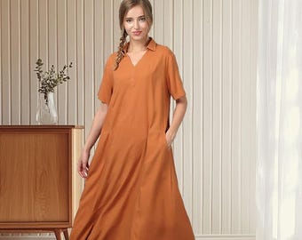Women linen dress  linen cotton long dress oversize casual loose soft dress custom oversized dress Cottonlinen Dress with Pockets B37