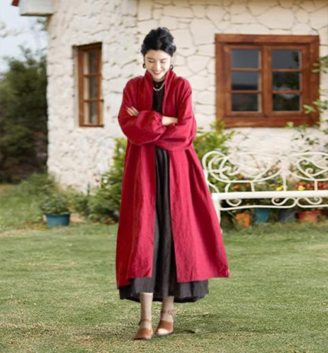 Cartagan Robe Soft Linen Cotton Long Sleeves Cardigan Loose Cardigan Coat Long Robes ...