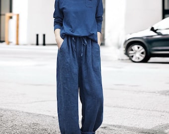 Linen  pants wide leg pants linen long pants loose maxi trousers fall spring summer pants custom pants long plus size pants harem pants F56