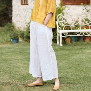Women&#39;s pants with pockets loose fitting plus size pants wide leg pants linen summer pants soft casual elastic waist pants custom pants A256