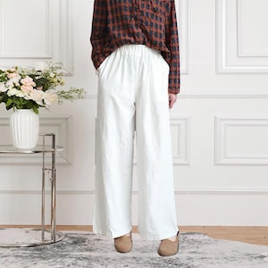 Women&#39;s pants linen trousers linen summer wide leg pants with pockets loose cotton linen pants vintage pants custom clothing A354