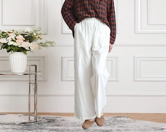 Women's pants linen trousers linen summer wide leg pants with pockets loose cotton linen pants vintage pants custom clothing A354