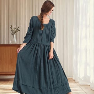 Frauen Baumwolle Leinen Kleid lange Ärmel Plissee Kleid mit Tasche lässig locker Kleid Maxi Kleid benutzerdefinierte übergroße plus size Kleidung A11