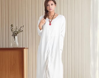 Women Dresses for Fall With Pocket Cotton Dress Long Sleeves Dress Plus  Size Clothing Maxi Round Neck Dress Casual Loose Custom Dress A38 - Etsy
