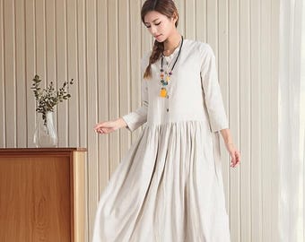 Women Dresses for Fall With Pocket Cotton Dress Long Sleeves Dress Plus  Size Clothing Maxi Round Neck Dress Casual Loose Custom Dress A38 - Etsy