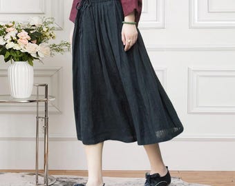 Gonna estiva in lino da donna, gonna elasticizzata a trapezio, gonna in vita, gonna midi in lino di cotone, gonna vintage, gonna morbida e ampia in stile boho, taglie forti A387
