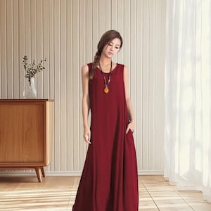 Women&#39;s linen cotton dress sleeveless dress linen loose dress oversized clothing  summer dress with pockets plus size clothing A27