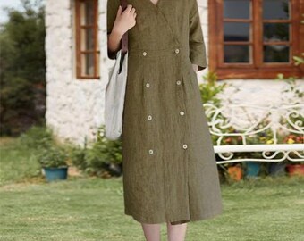 Frauen Langarm-Top Leinen handgefertigt benutzerdefinierte Kleid locker sitzendes Kleid Kundenspezifisches Damen Leinenjackenkleid F121