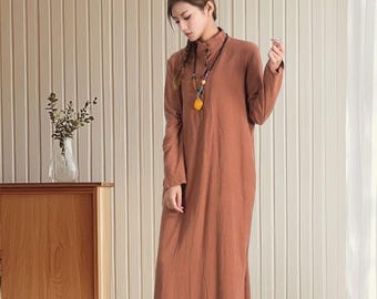 Vestidos femininos de algodão, vestido de mangas compridas, roupas plus size, casual, solto, vestido personalizado A96