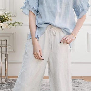 Women Cotton Linen Pants linen trousers wide leg pants Summer Pants Loose Trousers Elasticated Smock Waistband Pants Plus Size Pants A83
