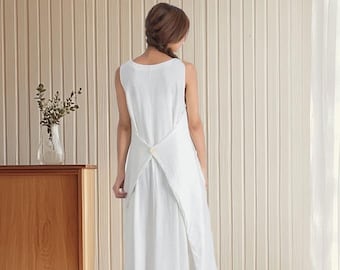 Vestido feminino plus size com decote em V, modelo casual solto sob medida, vestido de estilo designer, vestido de algodão e linho A112