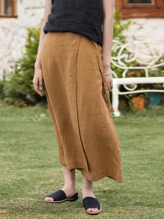 Cotton Linen Wrap Skirt with Side Tie Long A-line Skirt Linen Summer Skirt, Linen Clothing for Women F127