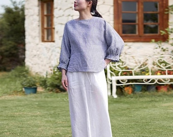 Women Cotton Linen Pants Summer Pants Loose Trousers Elasticated Midi Pants Soft Pants Casual Pants Plus Size Pants Custom Pants A367