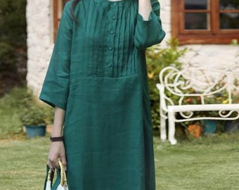 Linen Dress Linen Loose Fit Dress  Casual Soft Dress  Slim Fit Dress Custom made dress Tie-waist fitted dress F219
