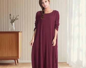 Women linen dress oversized cotton linen dress summer causal dress cotton Maxi dress with pockets loose long dress plus size clothing A05