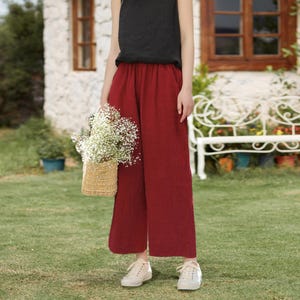 Linen pants wide leg pants soft casual elastic waist pants linen trousers with pockets plus size clothing custom pants women pants A304