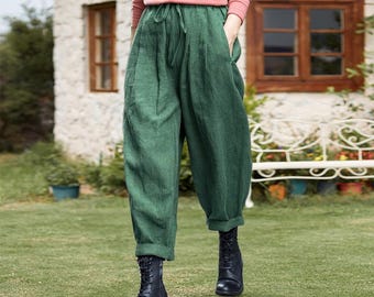 Linen  pants wide leg pants linen long pants loose maxi trousers fall spring summer pants custom pants long plus size pants harem pants F55