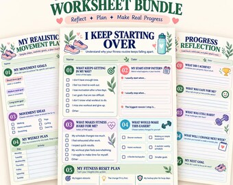 Fitness Reset Worksheet Bundle Workout Planner Fitness Goals and Progress Tracker Printable Instant Download PDF