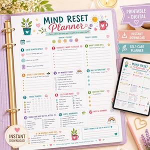 Mental Reset Sheet Printable | ADHD Brain Dump Worksheet | Mood Tracker & Gratitude Planner | Overwhelmed Mind Planner PDF