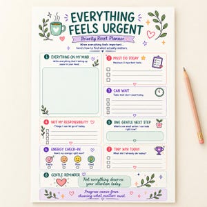 ADHD Priority Planner Printable Worksheet Executive Function ADHD Organizer Brain Dump Overwhelm Reset Gentle Productivity