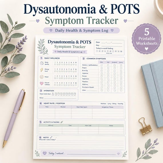 Dysautonomia POTS Symptom Tracker Kit Printable, Chronic Illness Planner, Spoonie Pacing & Energy Log PDF, Daily Health Tracker