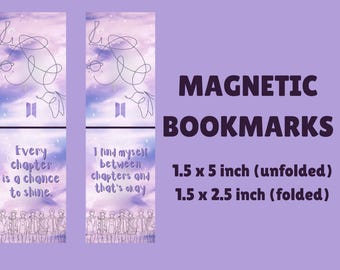 Marcadores digitales BTS / Magnéticos + Regulares / 1.5 x 5 pulgadas K-Pop Imprimibles / Set de Marcadores Morados / Descarga Instantánea