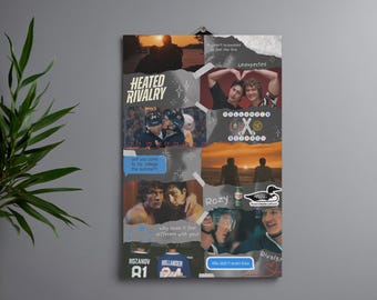 Impresión artística de collage de rivalidad acalorada / Romance de hockey, decoración literaria (Descarga digital A3)