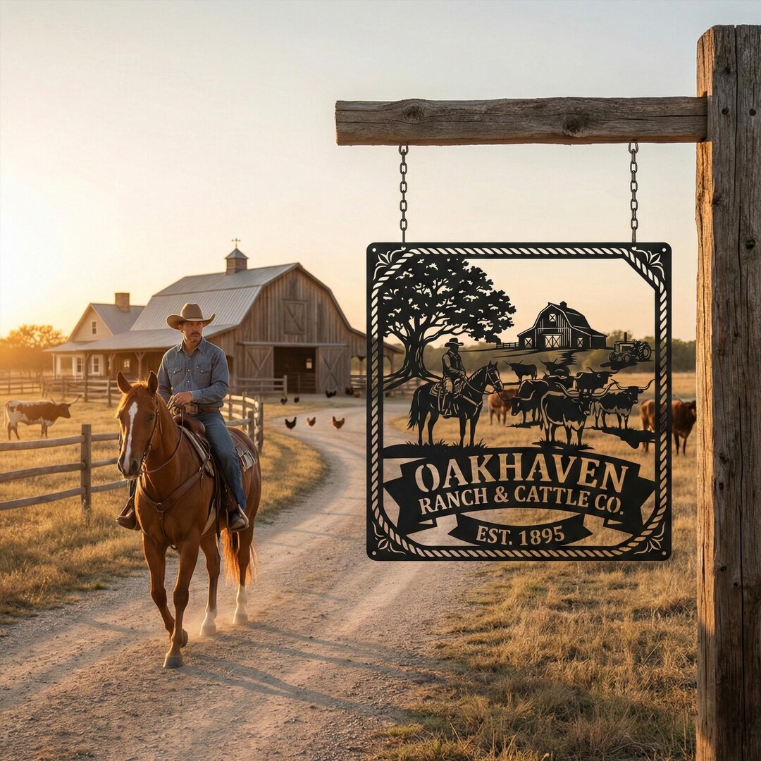 Custom Cattle Ranch Sign Custom Ranch & Cattle Metal Sign, Personalized Farm Name Sign, Rustic ...