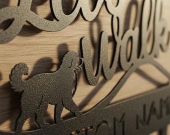 Decorative Dog Leash Holder, Bernese Mountain Dog Personalized Metal Wall Mounted Rack – “Let’s Walk” Organizer & Key Holder Gift