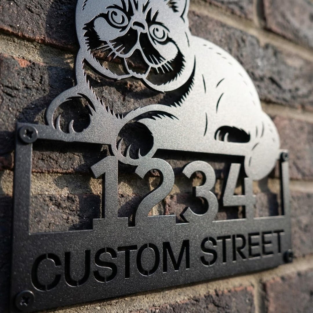 Address/number Decoration Metal Address Sign, Custom House Number Plaque, Exotic Shorthair Cat ...