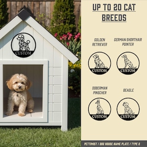Custom Dog House Name Plate with Geometric Silhouette, Personalized Metal Pet Sign for Outdoor Kennel or Crate Décor