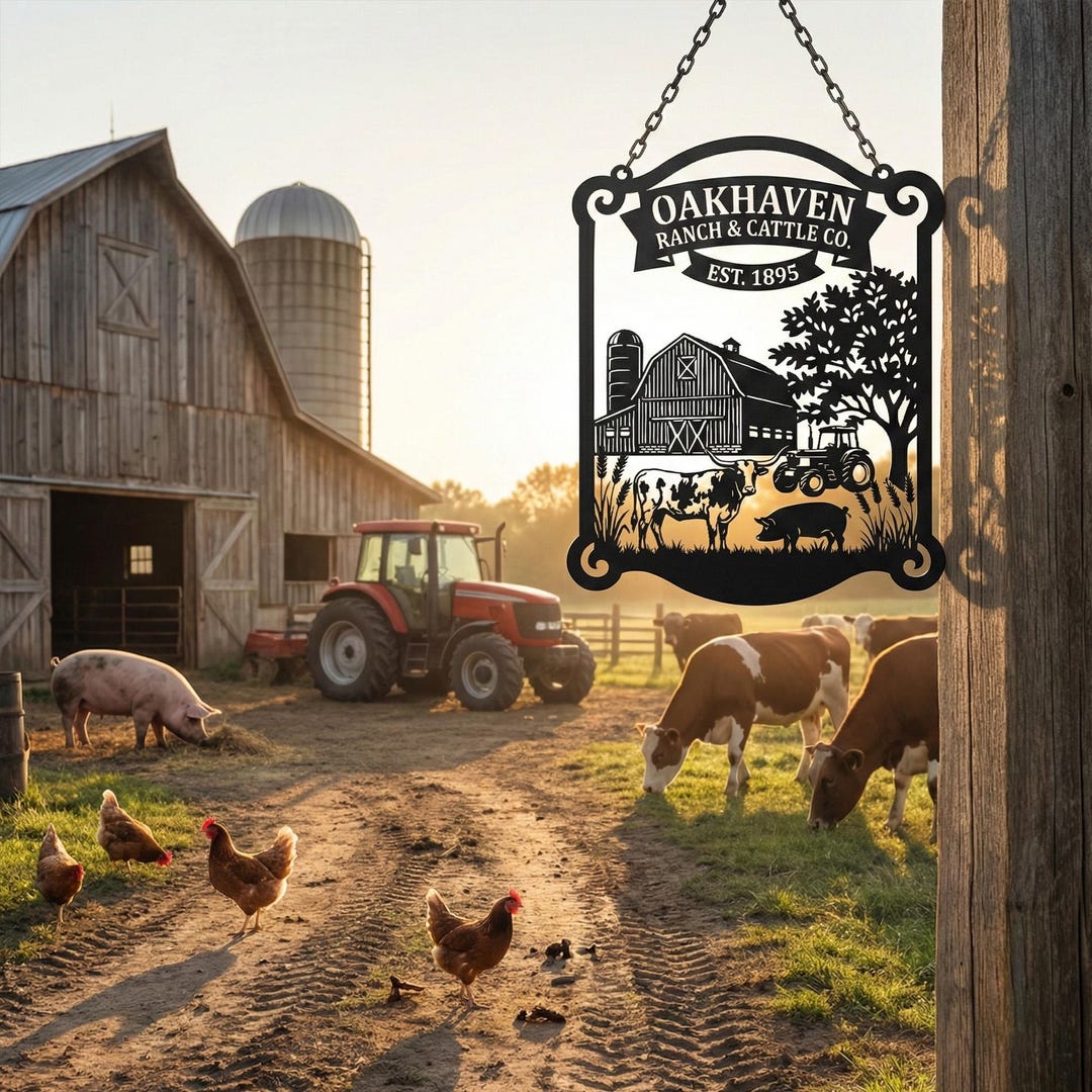 Custom Metal Farm Sign, Personalized Ranch & Cattle Name Sign, Vintage ...