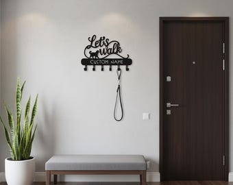 Decorative Dog Leash Holder, Bernese Mountain Dog Personalized Metal Wall Mounted Rack – “Let’s Walk” Organizer & Key Holder Gift